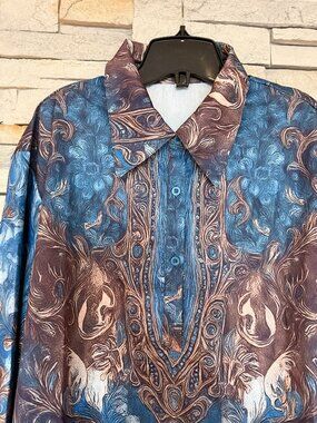 Bohemian Paisley & Baroque Lantern Sleeve Blouse, XL, NWOT
